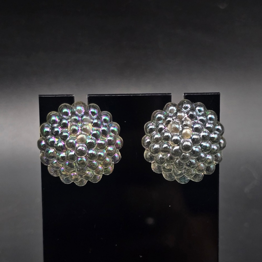Avon 1987 Summer Berries Earrings Clear AB Coated Plastic Studs Vintage